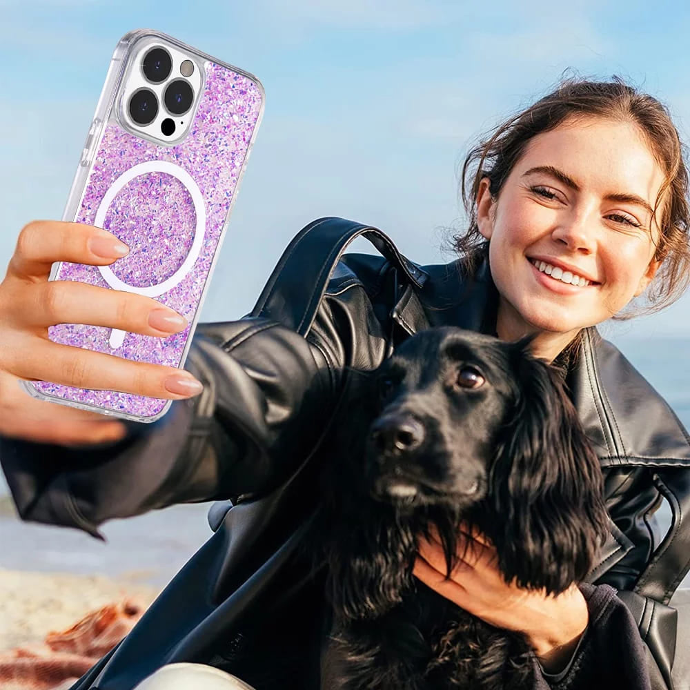 MagSafe-Hülle für Apple iPhone 16 Plus, Techsuit, Glitzernd, Blau