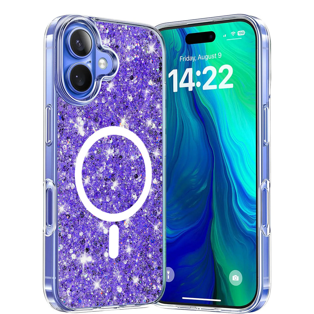 MagSafe-Hülle für Apple iPhone 16 Plus, Techsuit, Glitzernd, Lila