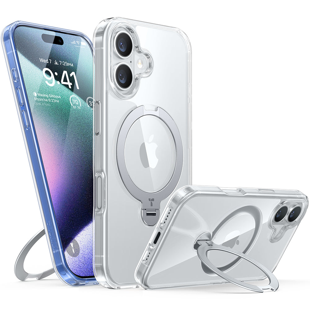 MagSafe hoesje voor Apple iPhone 16 Plus, Torras, Ostand Spin, Transparant