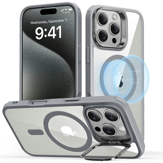 MagSafe hoes voor Apple iPhone 16 Pro, ESR, Classic Hybrid Kickstand, Transparant Gri