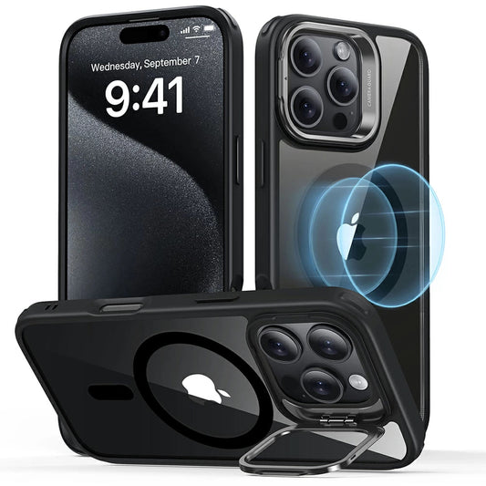 MagSafe hoesje voor Apple iPhone 16 Pro, ESR, Classic Hybrid Kickstand, Zwart Transparant