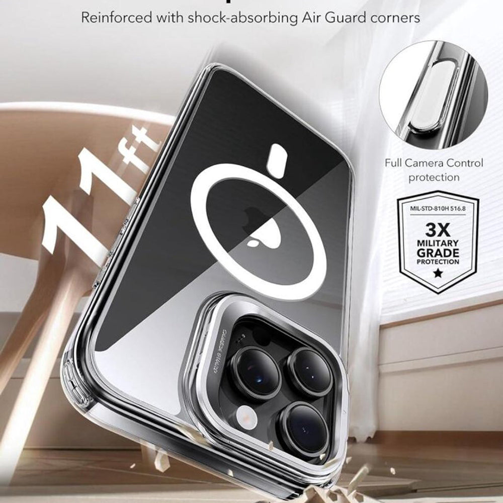 MagSafe hoesje voor Apple iPhone 16 Pro, ESR, Classic Hybrid Kickstand Slide, Transparant