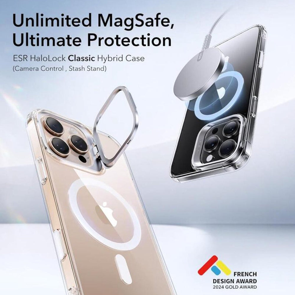 MagSafe hoesje voor Apple iPhone 16 Pro, ESR, Classic Hybrid Kickstand Slide, Transparant