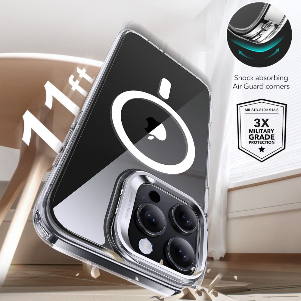 Coque MagSafe pour Apple iPhone 16 Pro, ESR, Classic Hybrid avec Support et Protecteur d'Écran, Transparente