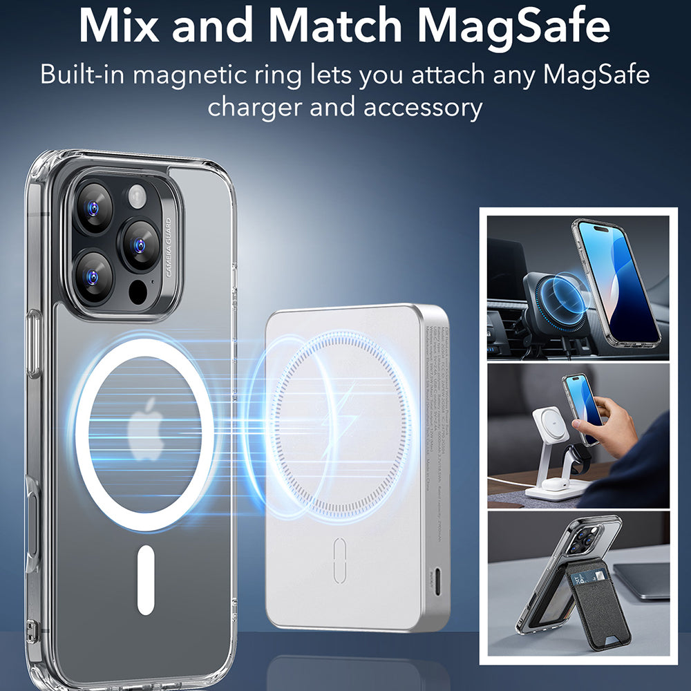 MagSafe hoesje voor Apple iPhone 16 Pro, ESR, Classic Hybrid, Satijn Transparant