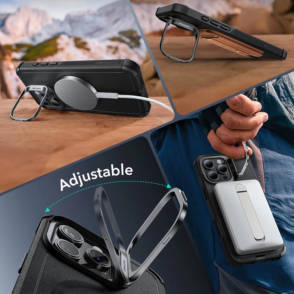 MagSafe hoes voor Apple iPhone 16 Pro, ESR, Cyber Armor Kickstand, Gri