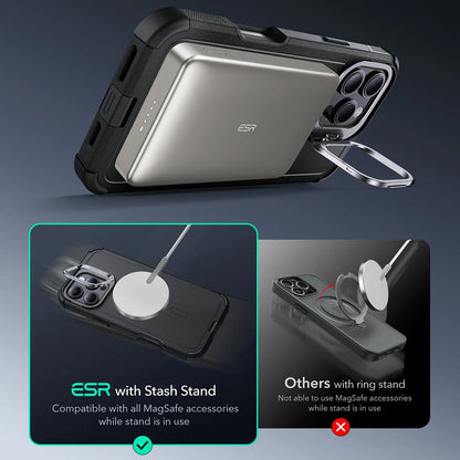 MagSafe hoes voor Apple iPhone 16 Pro, ESR, Cyber Armor Kickstand, Gri