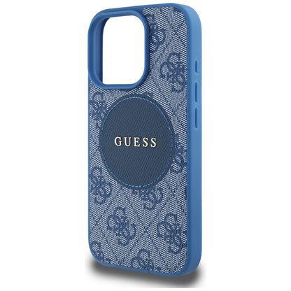 Étui MagSafe pour Apple iPhone 16 Pro, Guess, Logo Classique Cercle 4G, Bleu