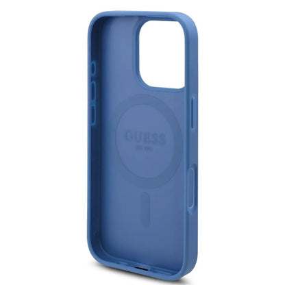 Coque MagSafe pour Apple iPhone 16 Pro, Guess, Imprimé Fleurs 4G, Bleue