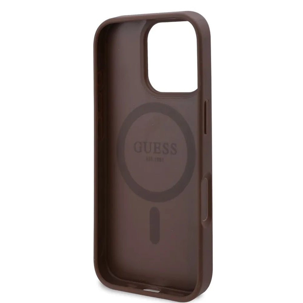 Housse MagSafe pour Apple iPhone 16 Pro, Guess, Imprimé Fleurs 4G, Marron