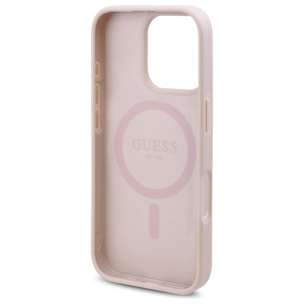 Coque MagSafe pour Apple iPhone 16 Pro, Guess, Imprimé Fleurs 4G, Rose