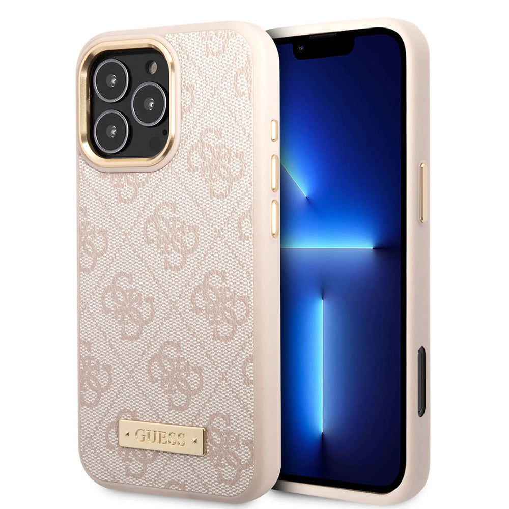MagSafe hoesje voor Apple iPhone 16 Pro, Guess, 4G Logo Plate, Roze