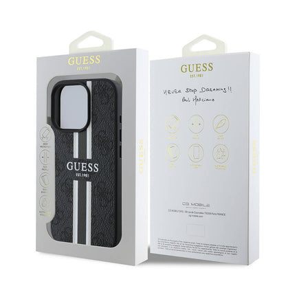 Étui MagSafe pour Apple iPhone 16 Pro, Guess, 4G Printed Stripes, Noir