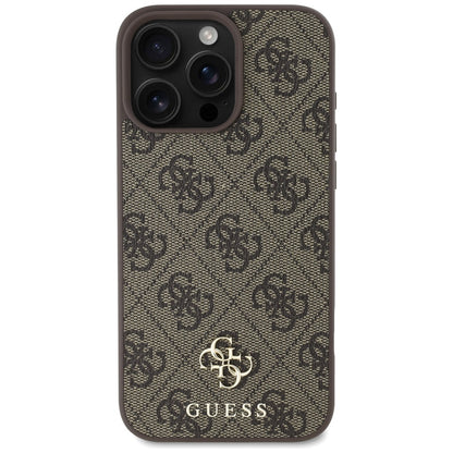 MagSafe hoesje voor Apple iPhone 16 Pro, Guess, 4G Small en Classic Logo, Bruin