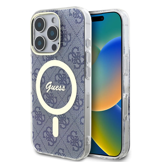 Coque MagSafe pour Apple iPhone 16 Pro, Guess, IML 4G, Bleue