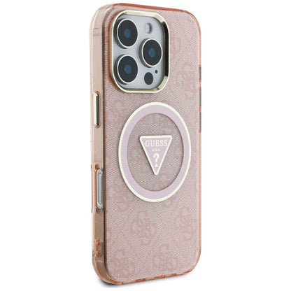 MagSafe Case for Apple iPhone 16 Pro, Guess, IML Glitter 4G Circle Triangle, Pink