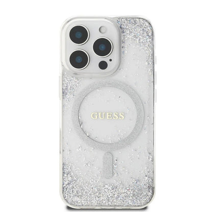 Coque MagSafe pour Apple iPhone 16 Pro, Guess, IML Glitter Gradient, Argentée