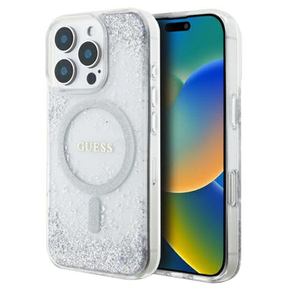 Coque MagSafe pour Apple iPhone 16 Pro, Guess, IML Glitter Gradient, Argentée