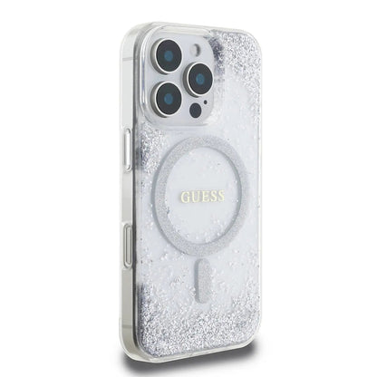 Coque MagSafe pour Apple iPhone 16 Pro, Guess, IML Glitter Gradient, Argentée