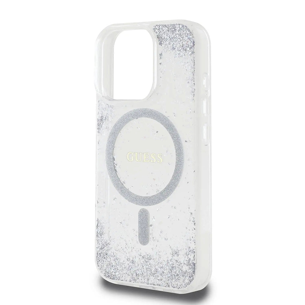 Coque MagSafe pour Apple iPhone 16 Pro, Guess, IML Glitter Gradient, Argentée