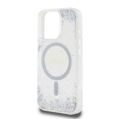 Coque MagSafe pour Apple iPhone 16 Pro, Guess, IML Glitter Gradient, Argentée