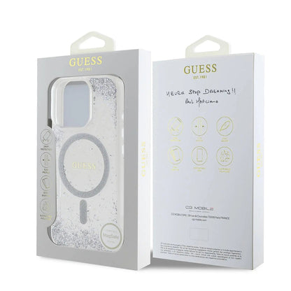 Coque MagSafe pour Apple iPhone 16 Pro, Guess, IML Glitter Gradient, Argentée