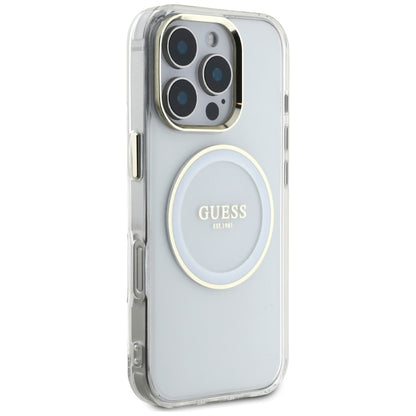 Coque MagSafe pour Apple iPhone 16 Pro, Guess, IML Cercle Métallique Coloré, Blanc