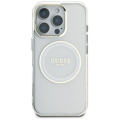 Coque MagSafe pour Apple iPhone 16 Pro, Guess, IML Cercle Métallique Coloré, Blanc