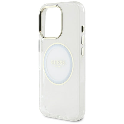 Coque MagSafe pour Apple iPhone 16 Pro, Guess, IML Cercle Métallique Coloré, Blanc