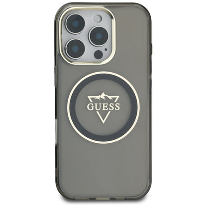 Coque MagSafe pour Apple iPhone 16 Pro, Guess, logo IML Metal Mountain, Noire