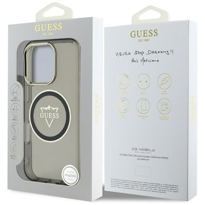 Coque MagSafe pour Apple iPhone 16 Pro, Guess, logo IML Metal Mountain, Noire