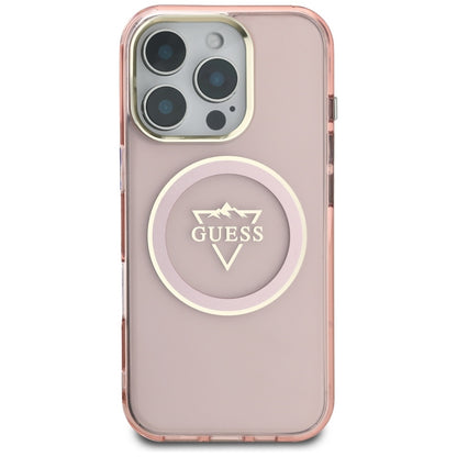 Coque MagSafe pour Apple iPhone 16 Pro, Guess, logo IML Metal Mountain, Rose