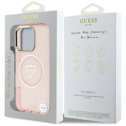 Coque MagSafe pour Apple iPhone 16 Pro, Guess, logo IML Metal Mountain, Rose