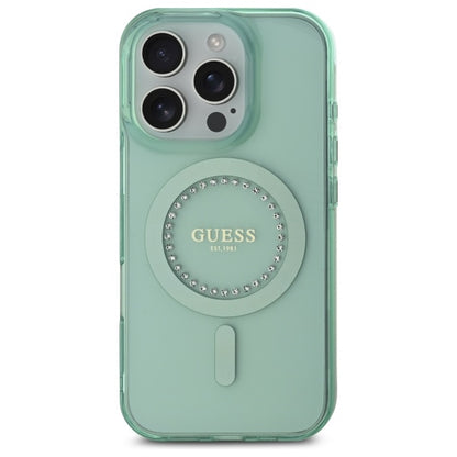 MagSafe Case for Apple iPhone 16 Pro, Guess, IML Rhinestone, Green