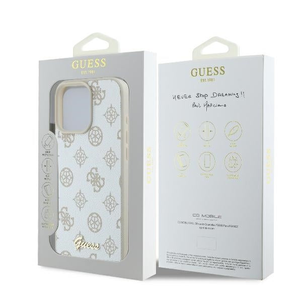MagSafe hoesje voor Apple iPhone 16 Pro, Guess, Peony Script, Wit