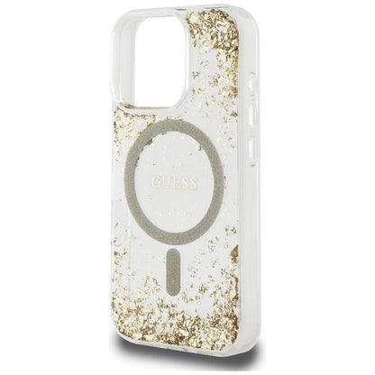 Coque MagSafe pour Apple iPhone 16 Pro, Guess, Resin Bottom Glitter, Dorée