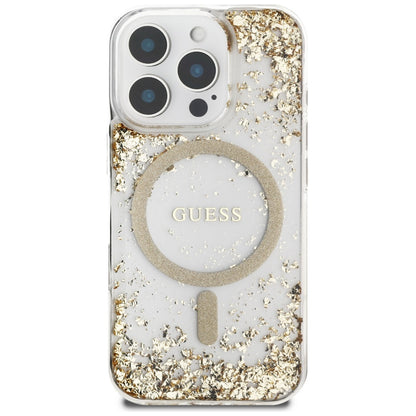 Coque MagSafe pour Apple iPhone 16 Pro, Guess, Resin Bottom Glitter, Dorée