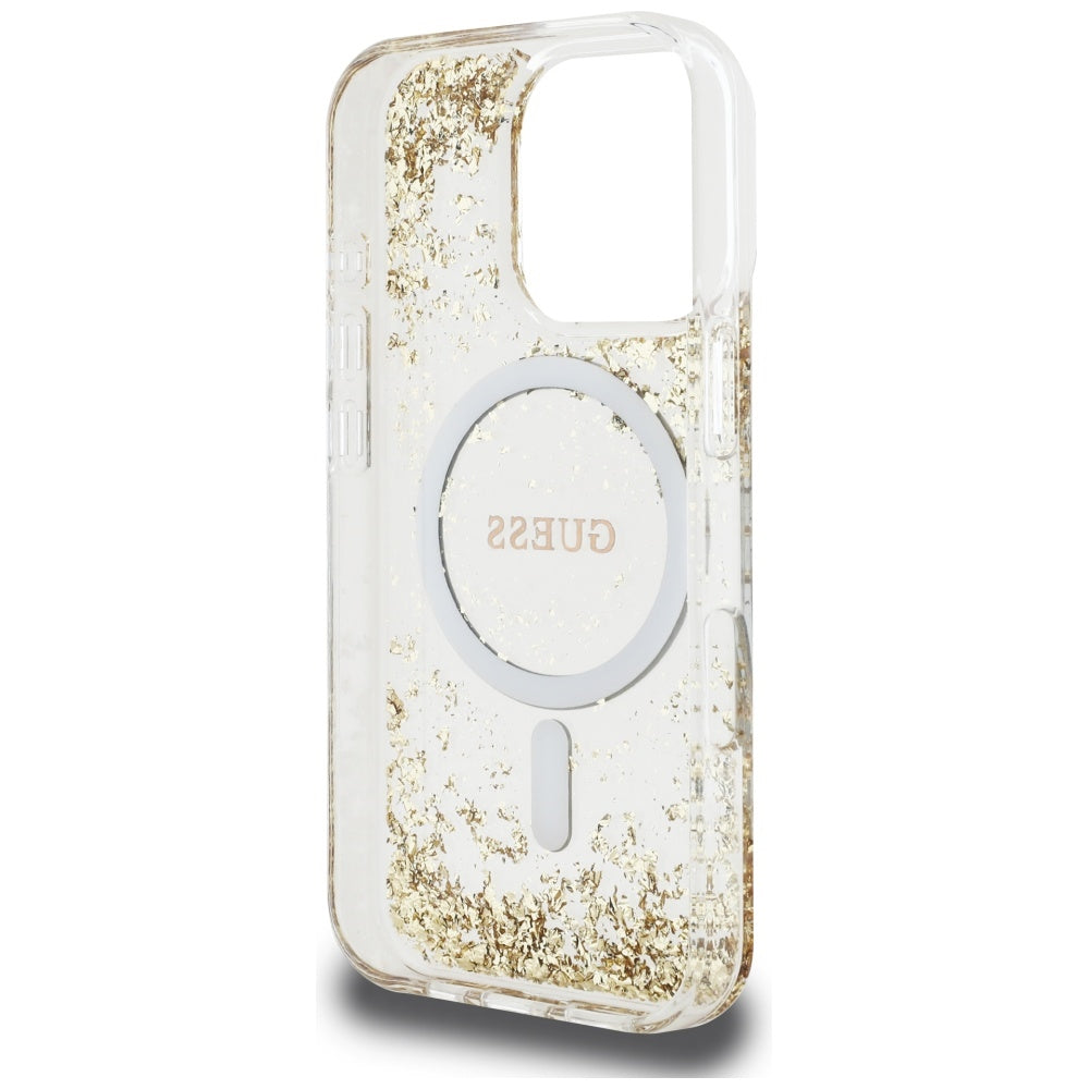 Coque MagSafe pour Apple iPhone 16 Pro, Guess, Resin Bottom Glitter, Dorée