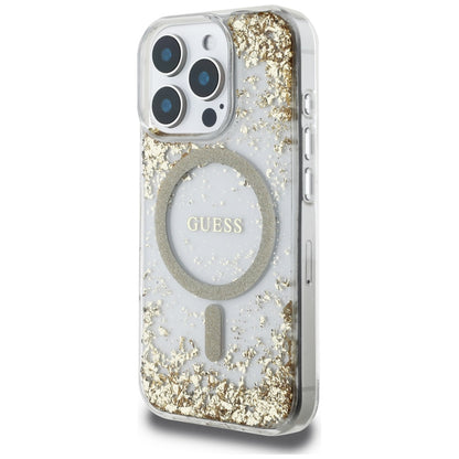 Coque MagSafe pour Apple iPhone 16 Pro, Guess, Resin Bottom Glitter, Dorée