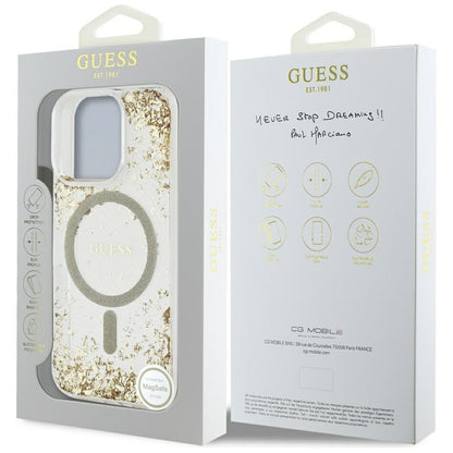 Coque MagSafe pour Apple iPhone 16 Pro, Guess, Resin Bottom Glitter, Dorée