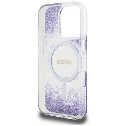 Coque MagSafe pour Apple iPhone 16 Pro, Guess, Resin Bottom Glitter, Violet
