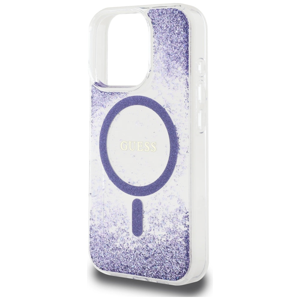 Coque MagSafe pour Apple iPhone 16 Pro, Guess, Resin Bottom Glitter, Violet