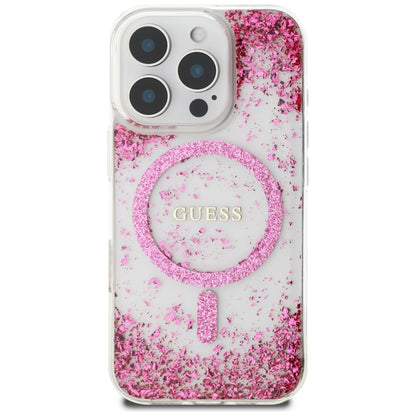 Coque MagSafe pour Apple iPhone 16 Pro, Guess, Resin Bottom Glitter, Rose