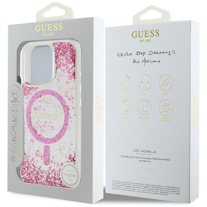 Coque MagSafe pour Apple iPhone 16 Pro, Guess, Resin Bottom Glitter, Rose