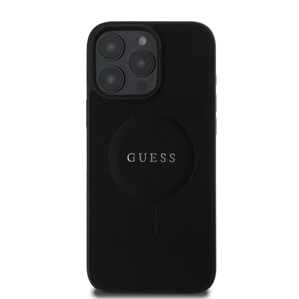 Étui MagSafe pour Apple iPhone 16 Pro, Guess, Saffiano Classic Logo, Noir