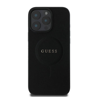 Étui MagSafe pour Apple iPhone 16 Pro, Guess, Saffiano Classic Logo, Noir