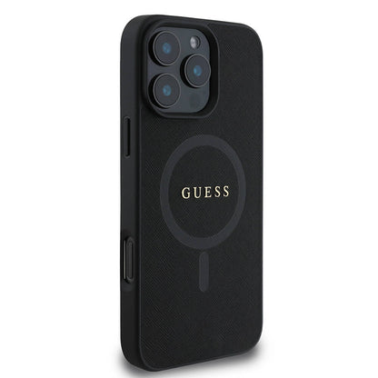 Étui MagSafe pour Apple iPhone 16 Pro, Guess, Saffiano Classic Logo, Noir