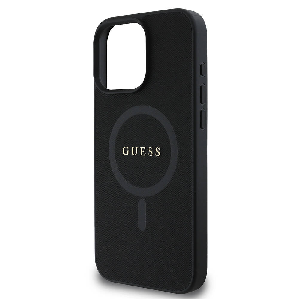 Étui MagSafe pour Apple iPhone 16 Pro, Guess, Saffiano Classic Logo, Noir