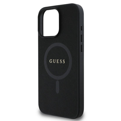 Étui MagSafe pour Apple iPhone 16 Pro, Guess, Saffiano Classic Logo, Noir