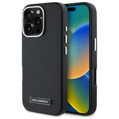 MagSafe hoes voor Apple iPhone 16 Pro, Karl Lagerfeld, FW Metal Plate, Zwart